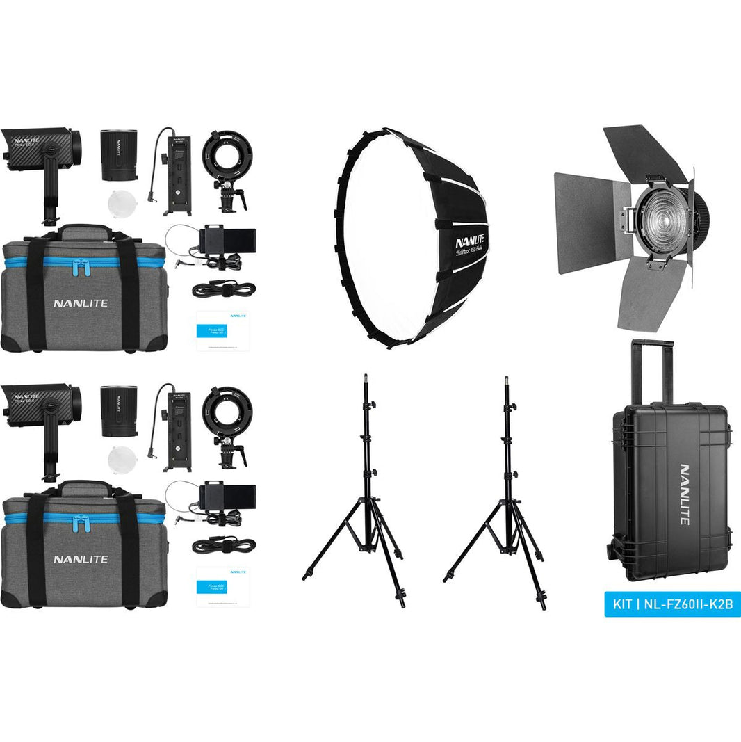 Nanlite Forza 60 II LED Dual Kit (w/ Case Light Stand Fresnel And Softbox)
