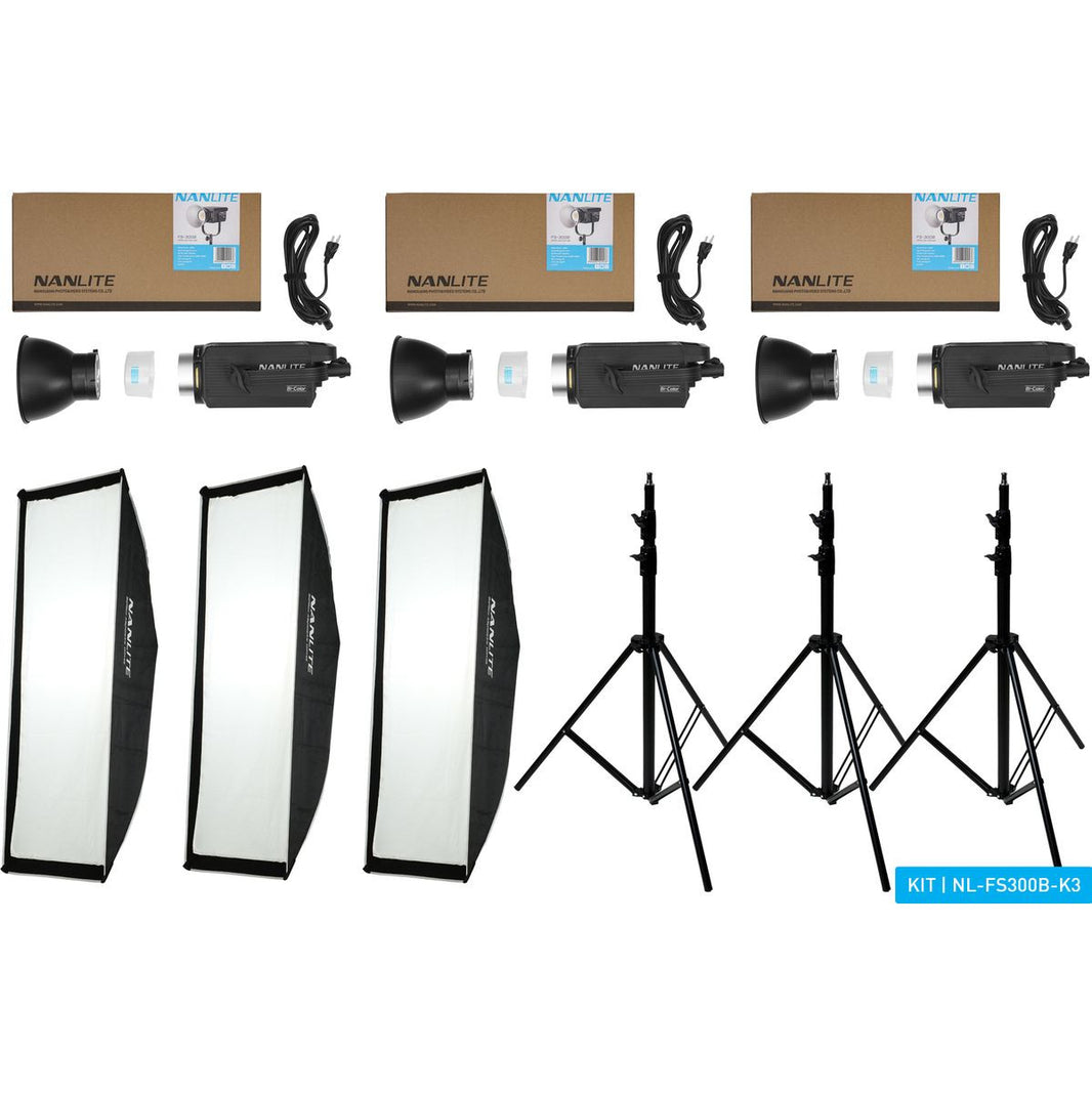 Nanlite FS300B LED Tripple Kit (w/ Case Light Stand Fresnel And Softbox)