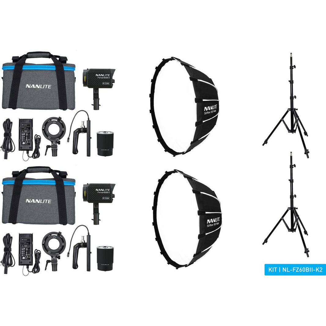 Nanlite Forza 60B II Bi-Colour LED Dual Kit (w/ Light Stand And Softbox)
