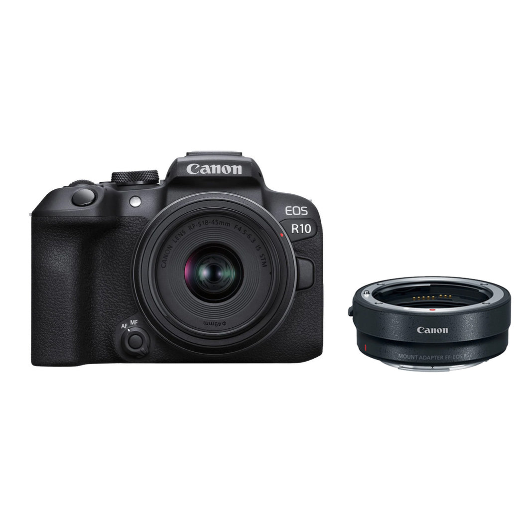 Canon EOS R10 + RF-S 18-45mm IS STM + EF-RF Mount Adapter