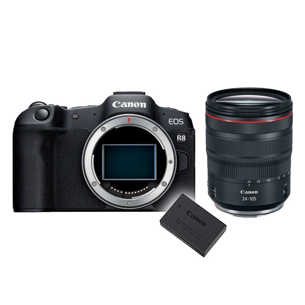 Canon EOS R8 + RF 24-105mm f4L IS USM + 2de batterij