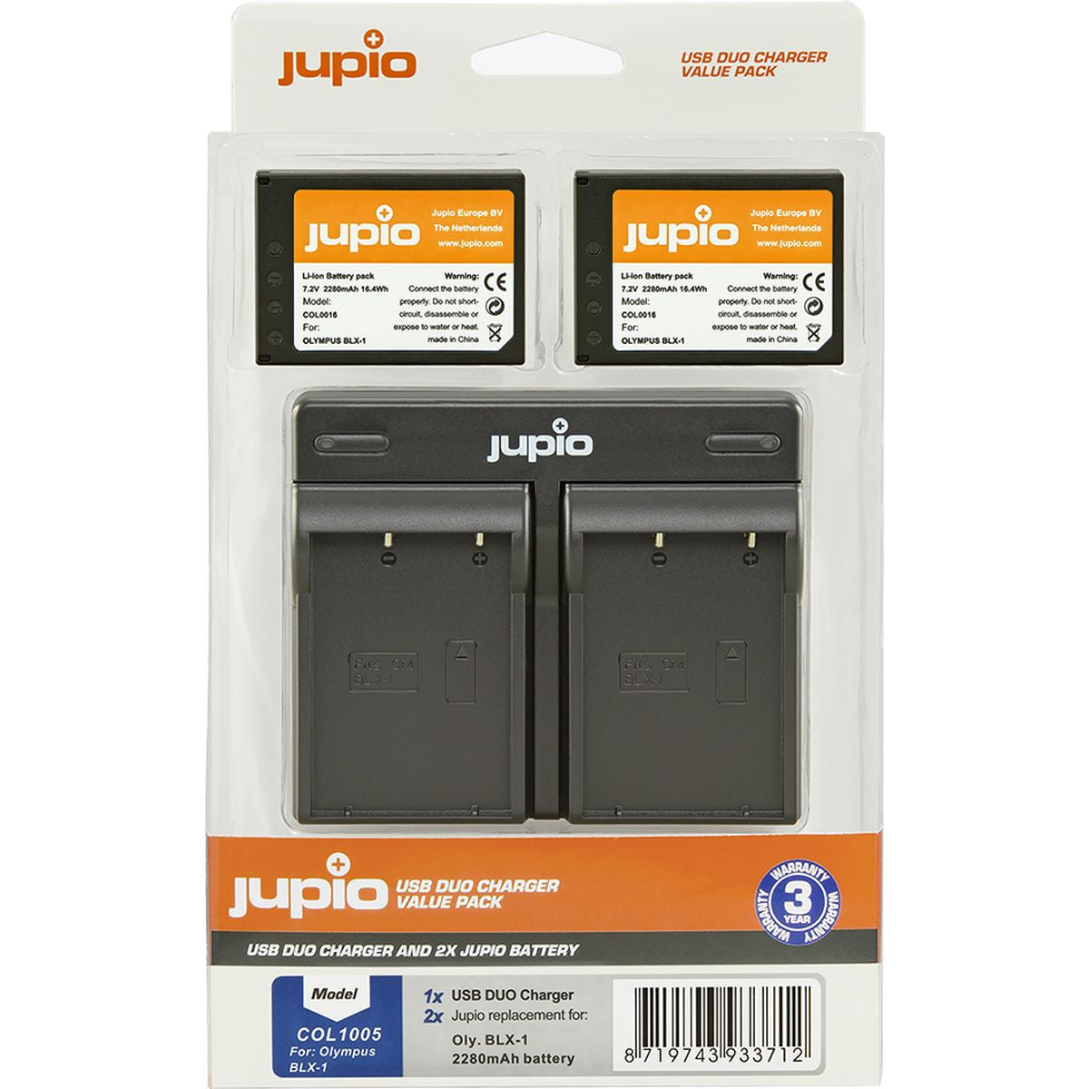 Jupio Value Pack: 2X Battery BLX-1 / BLX1 2280mAh + USB Dual