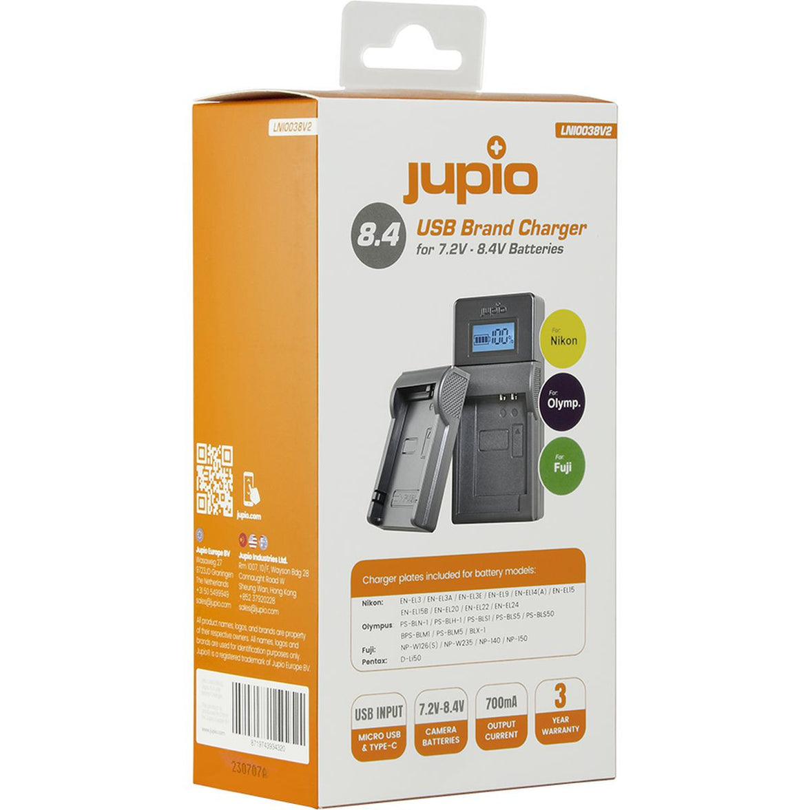 Jupio USB Brand Charger For Nikon/ Fuji/ Olympus 7.2V-8.4V B