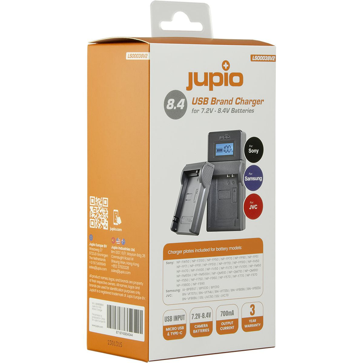 Jupio USB Brand Charger For JVC/Samsung/Sony 7.2V-8.4V Batte