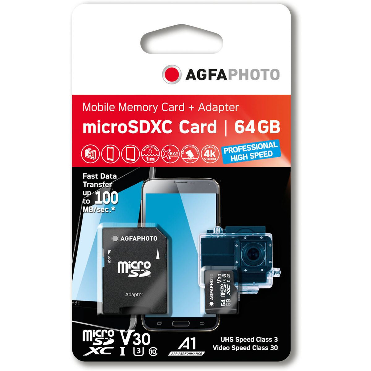 Agfa Photo Mobile MicroSDXC 64GB Pro HS UHS-I U3 A1 V30