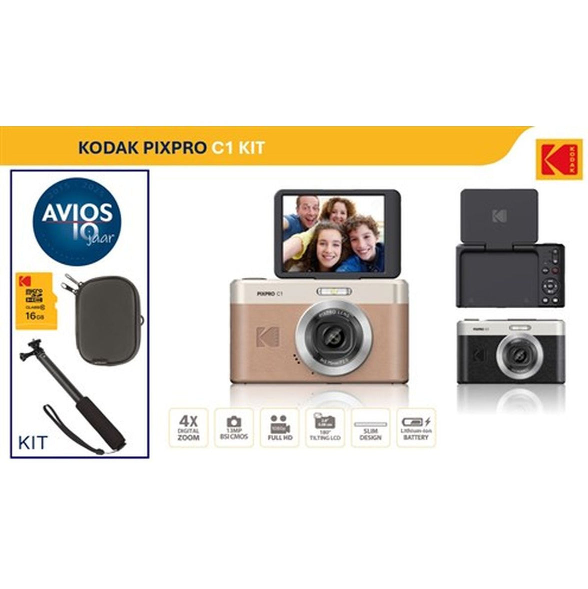Kodak C1 Compact Camera Tiltable Scherm Brown Kit