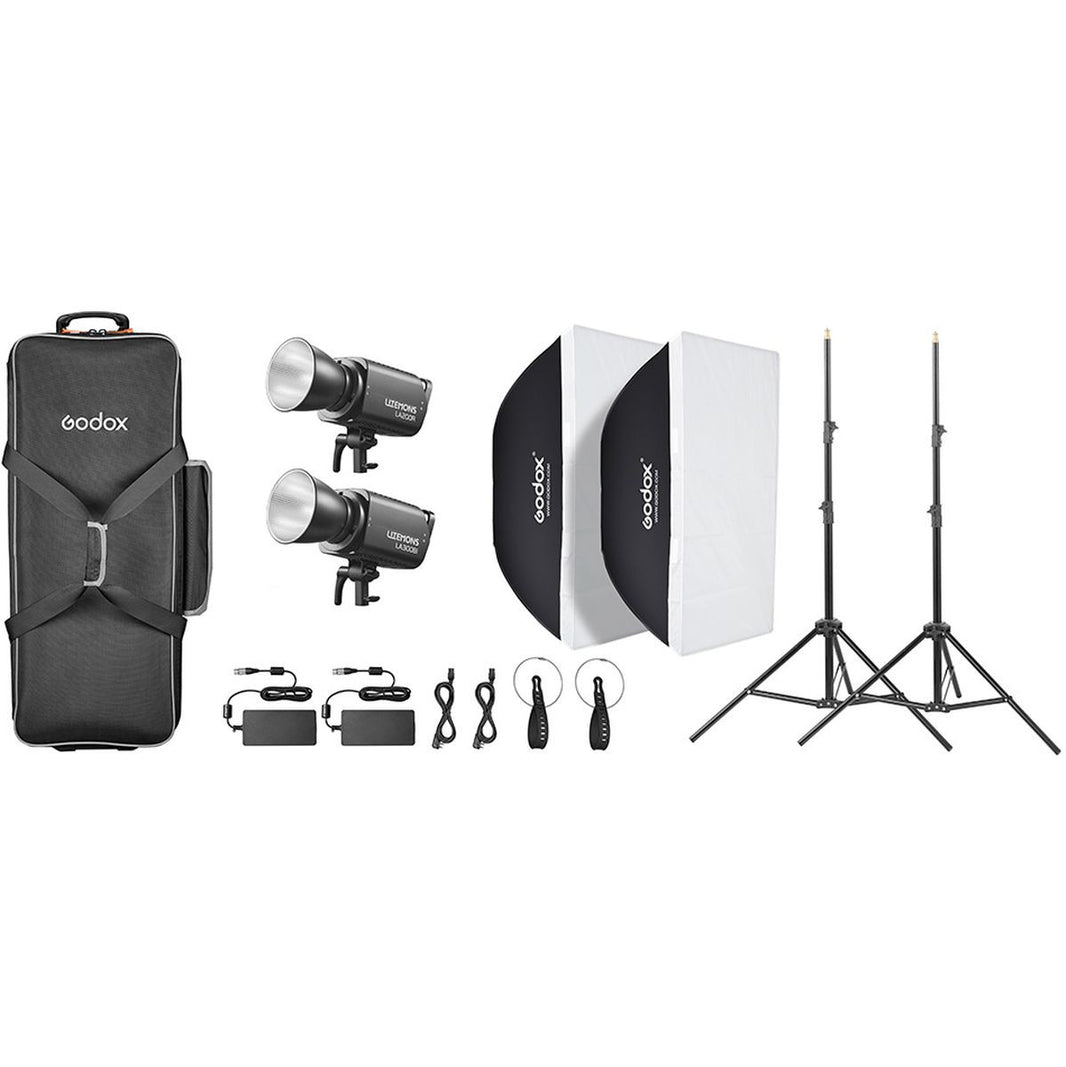 Godox Litemons LA300BI Bi Colour LED Video Light 2 Light Kit (Black)
