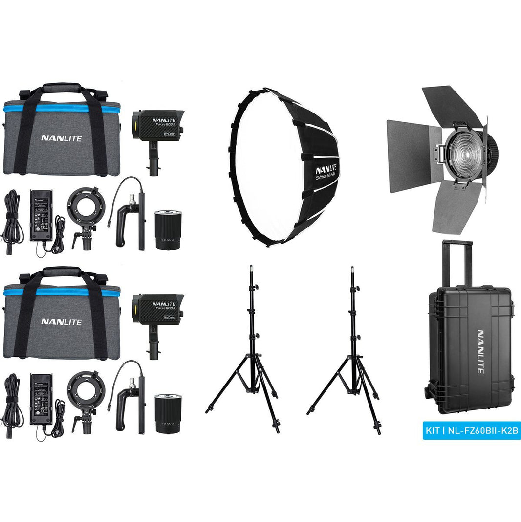 Nanlite Forza 60B II LED Dual Kit (w/ Case Light Stand Fresnel And Softbox)