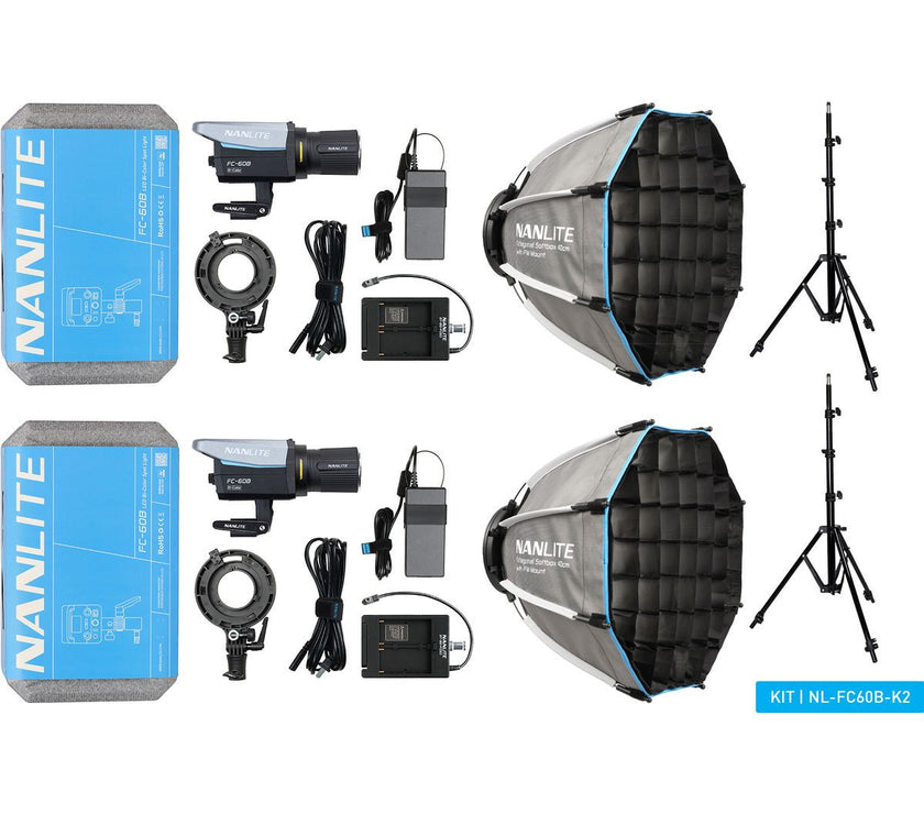 Nanlite FC-60B LED Bi-Colour Spot Light Dual Kit (w/ Light Stand And Softbox)