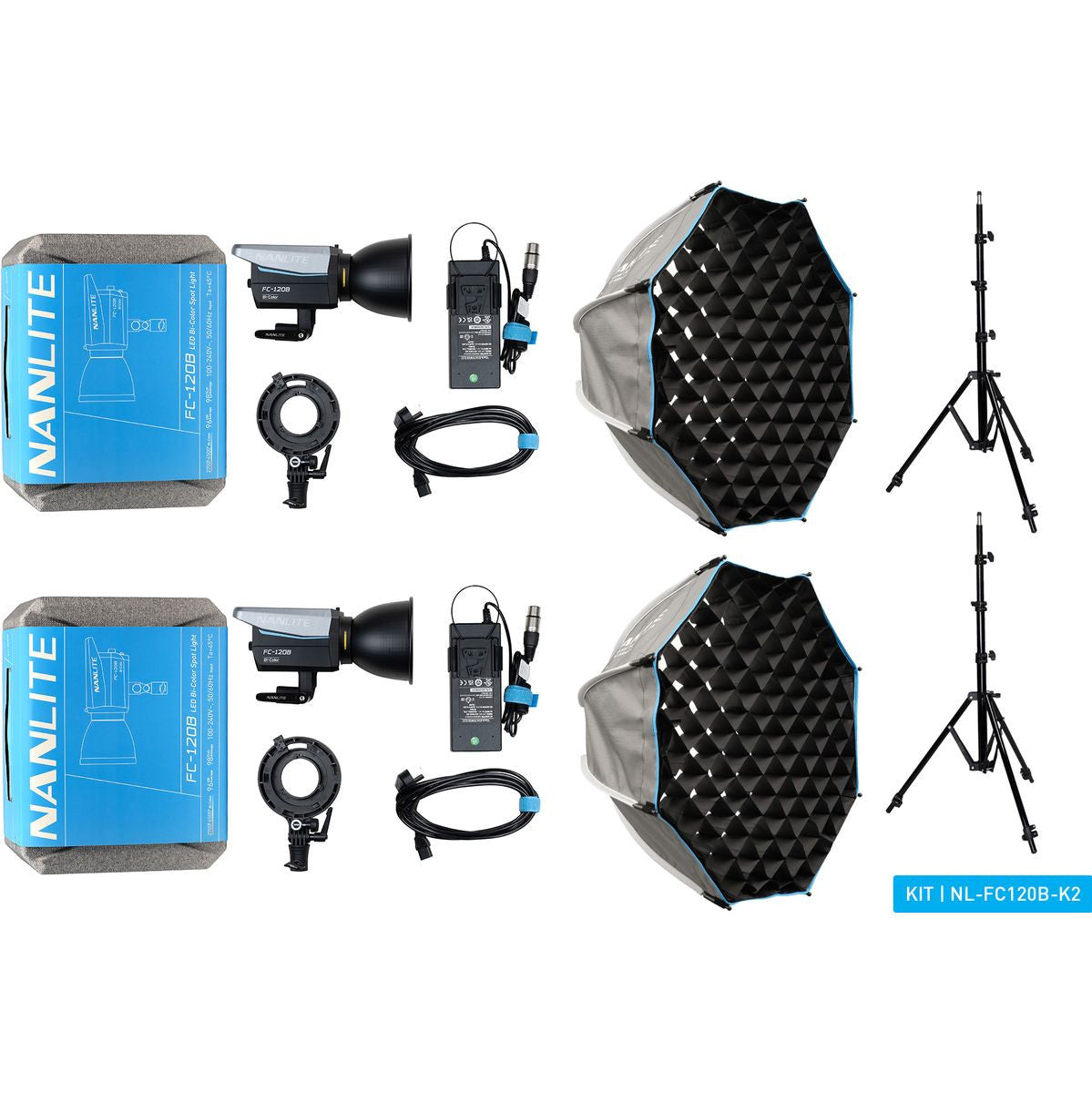 Nanlite FC-120B LED Bi-Colour Spot Light Dual Kit (w/ Light Stand And Softbox)