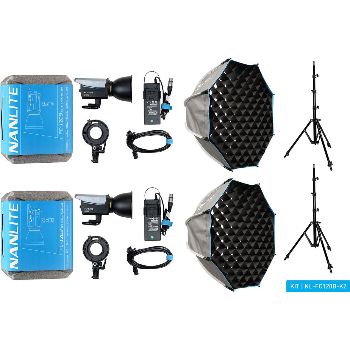 Nanlite FC-120B LED Bi-Colour Spot Light Dual Kit (w/ Light Stand And Softbox)