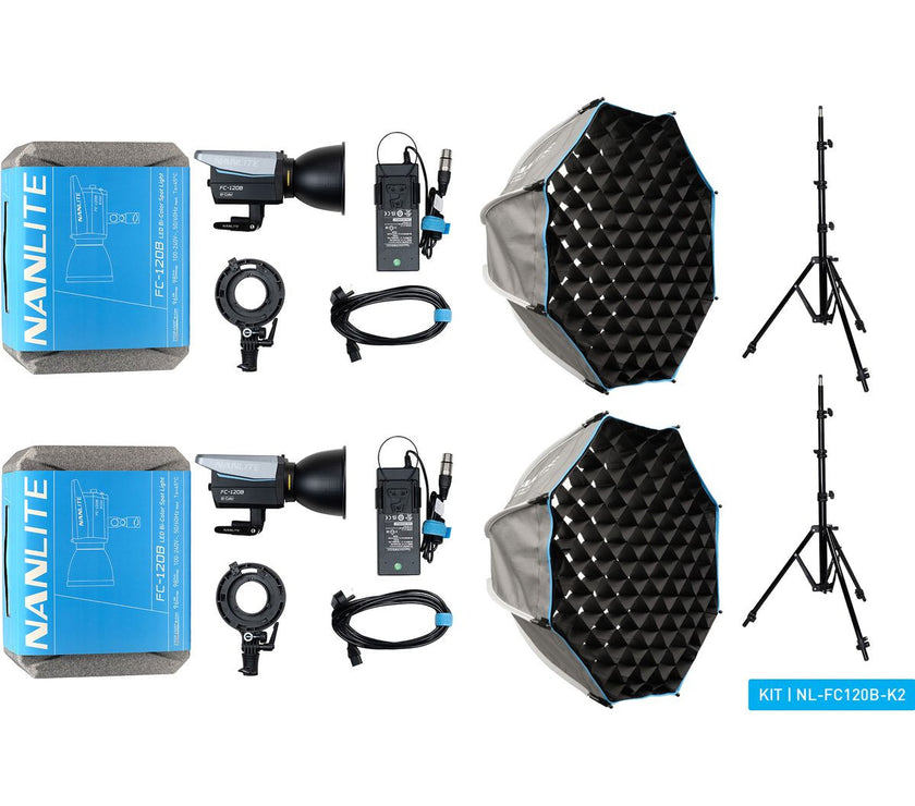 Nanlite FC-120B LED Bi-Colour Spot Light Dual Kit (w/ Light Stand And Softbox)