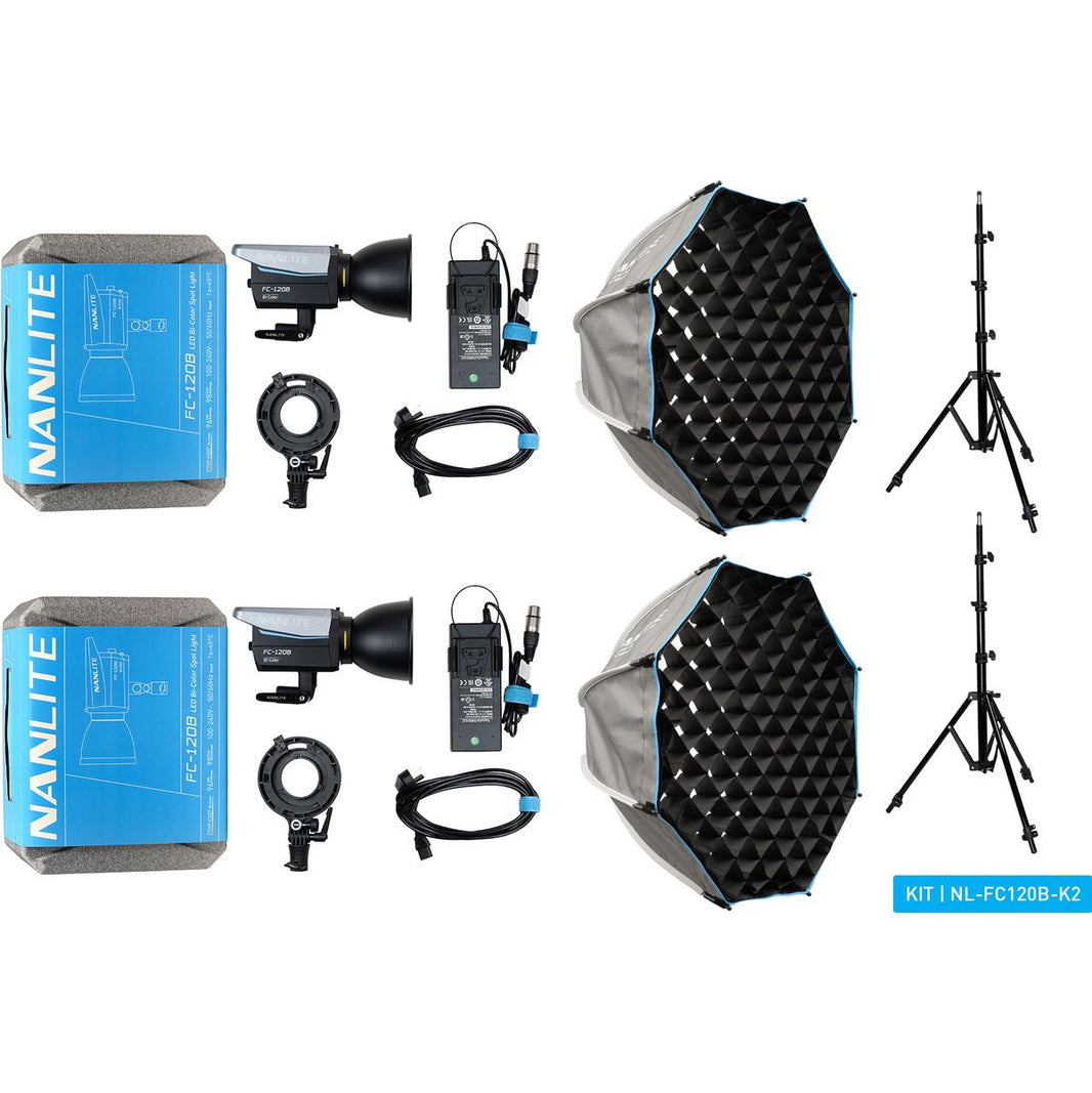 Nanlite FC-120B LED Bi-Colour Spot Light Dual Kit (w/ Light Stand And Softbox)
