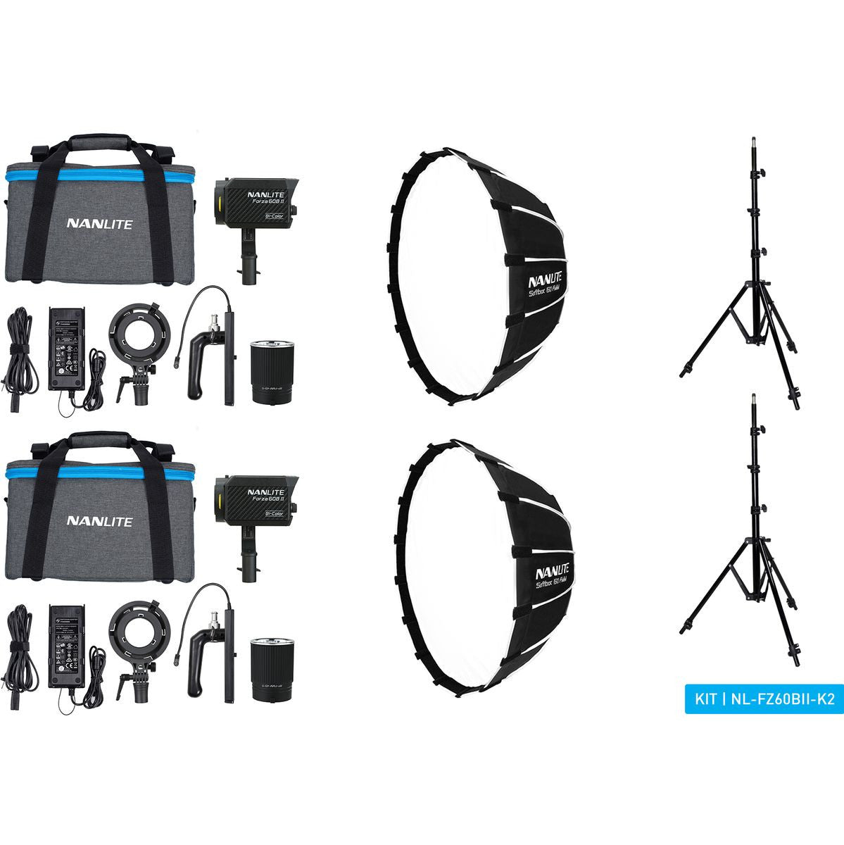 Nanlite Forza 60B II Bi-Colour LED Dual Kit (w/ Light Stand And Softbox)